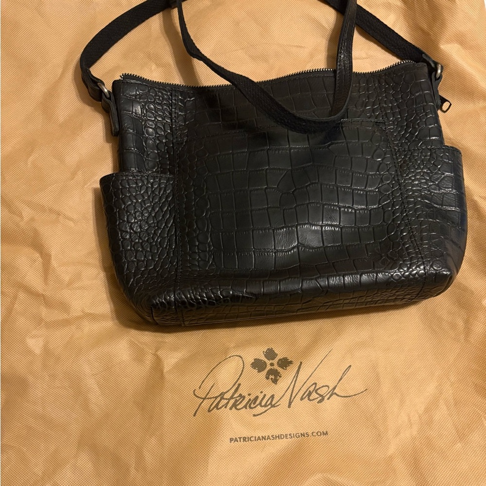 Patricia Nash Black Croc-Embossed Shoulder Bag